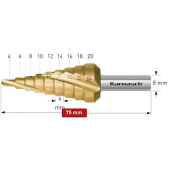 Askelpora HSS-XE teräksestä + TiN-GOLD pinnoite 75mm